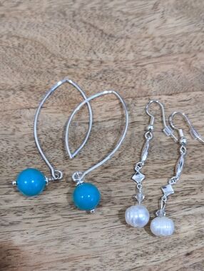 LUNA NORTE Bundle Turquoise Bead & Freshwater Pearls Dangle Earrings